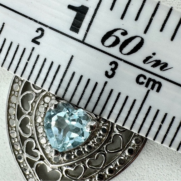 10K WG/925 Filigree Blue Topaz Heart Pendant Necklace - Picture 9 of 16